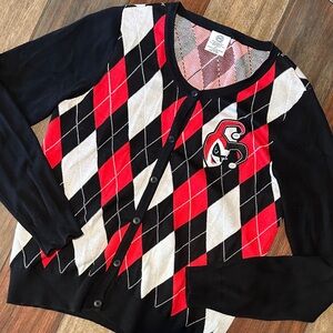 DC Comics Harley Quinn Argyle Cardigan Sweater – Black Red‎ White – 2XL